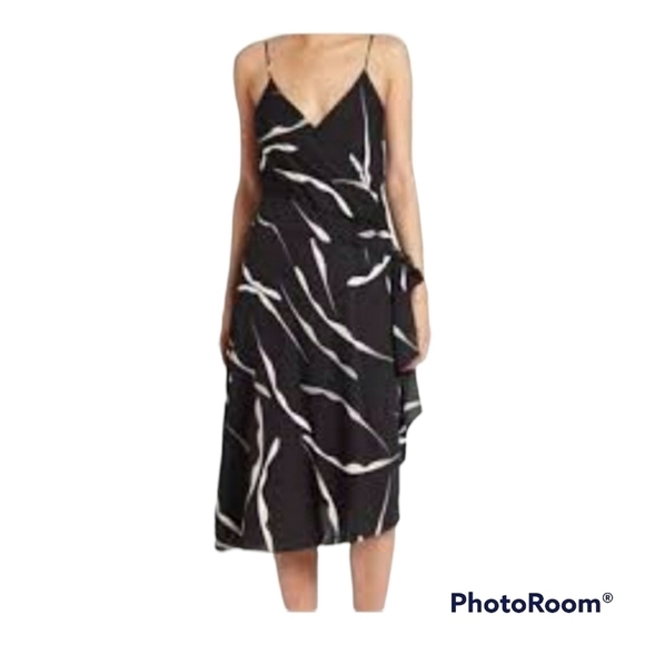 Diane Von Furstenberg Silk Faux Wrap Drop Waist Asymmetrical Spag. Strap… - Picture 1 of 13